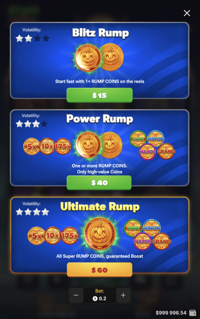 Varianty Buy Bonus v Rump & Halloween ve svislém mobilním zobrazení