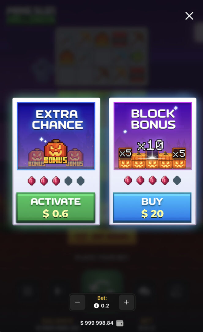 Mobilní verze Mine Slot Halloween s okny Extra Chance a Block Bonus