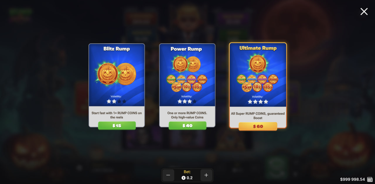 Výběr tří variant Buy Bonus v Rump & Halloween na počítači
