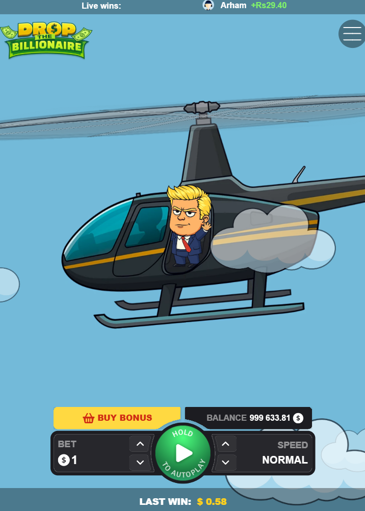 Mobilní verze Drop The Billionaire s tlačítkem Buy Bonus