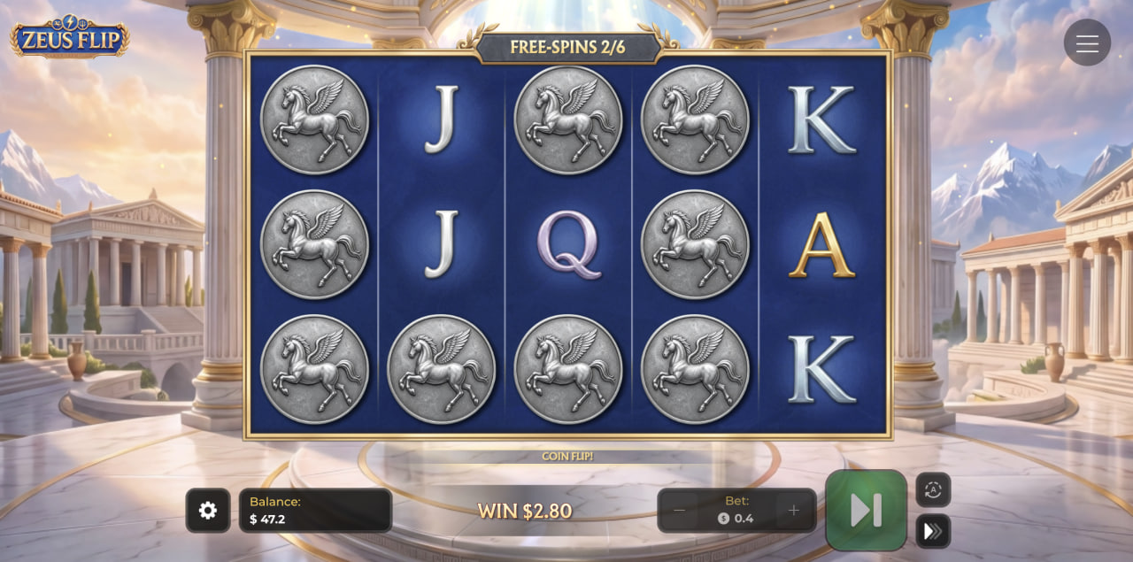 Free spiny v Zeus Flip s mincemi Pegase při mechanice Coin Flip