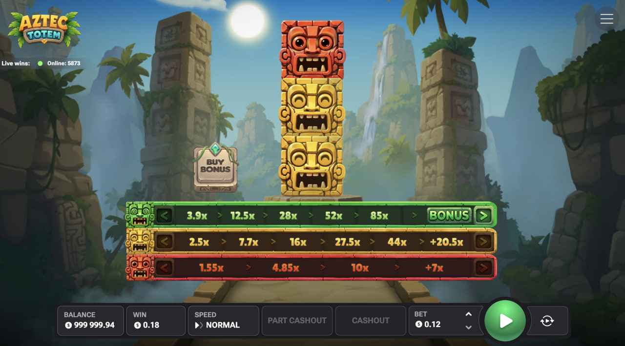 Aztec Totem na počítači s totemem a třemi cestami násobičů
